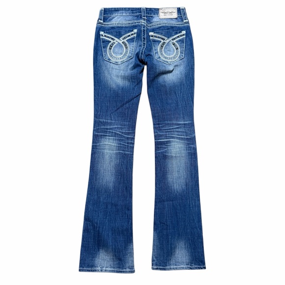 Women’s Y2K Big Star Liv Boot Contrast Blue Rhinestone Denim Jeans Size 24